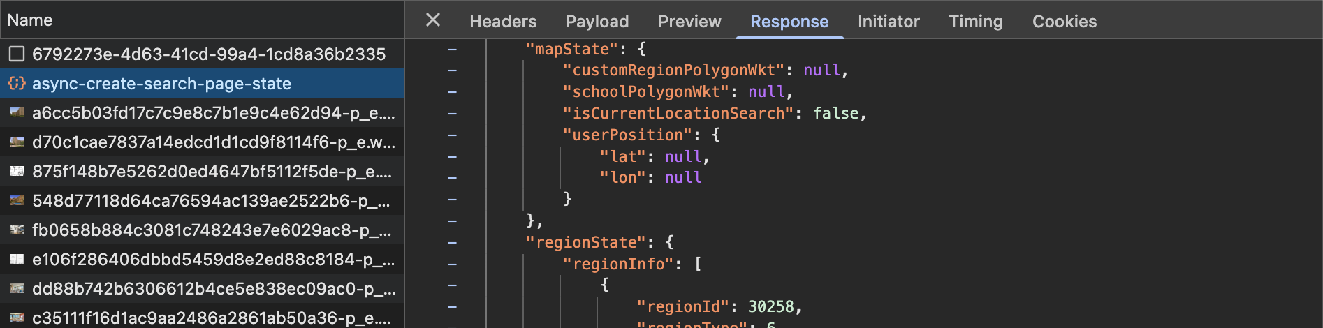 A picture of devtools showing a snippet of a subsequent page request.